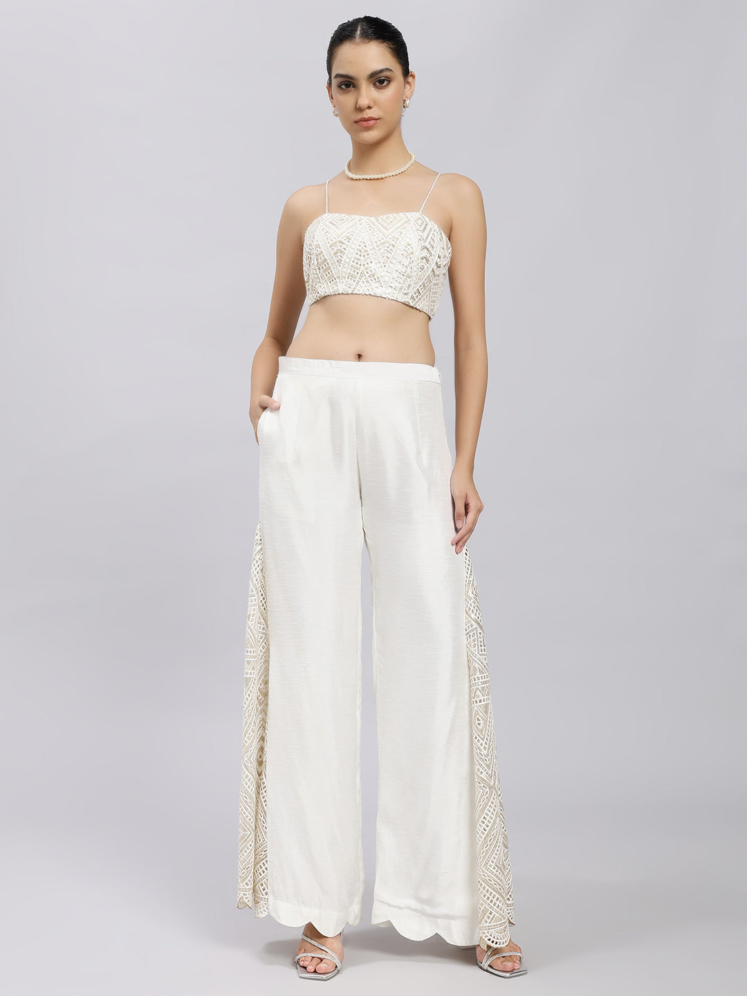 Ivory Mirror-Embellished Jacket Pant Set