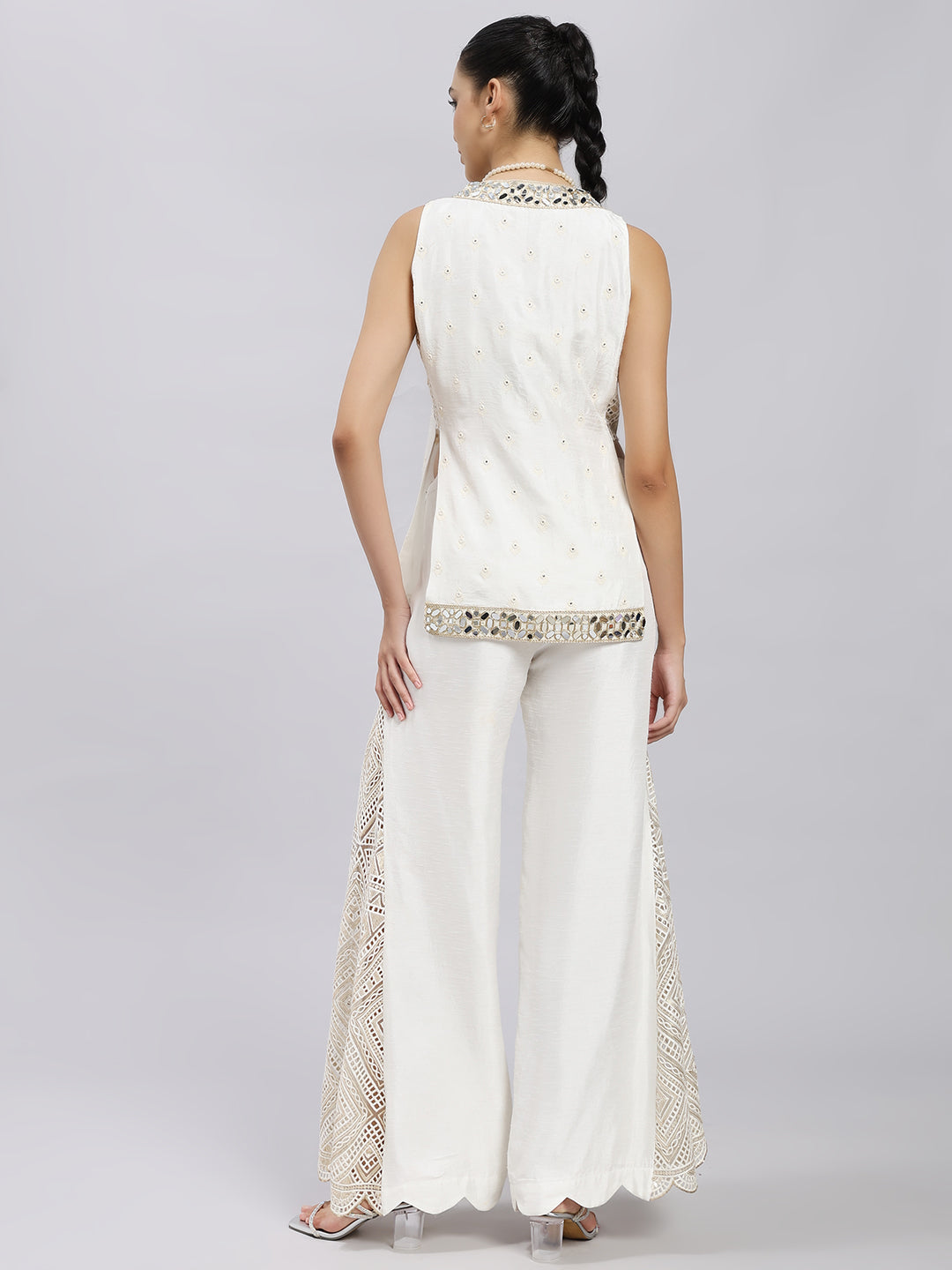 Ivory Mirror-Embellished Jacket Pant Set