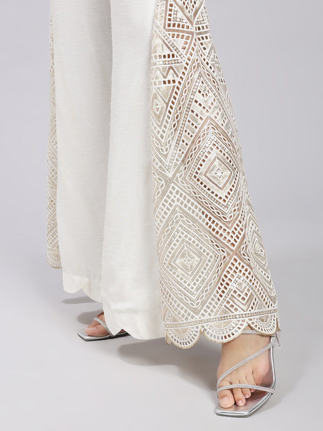 Ivory Mirror-Embellished Jacket Pant Set
