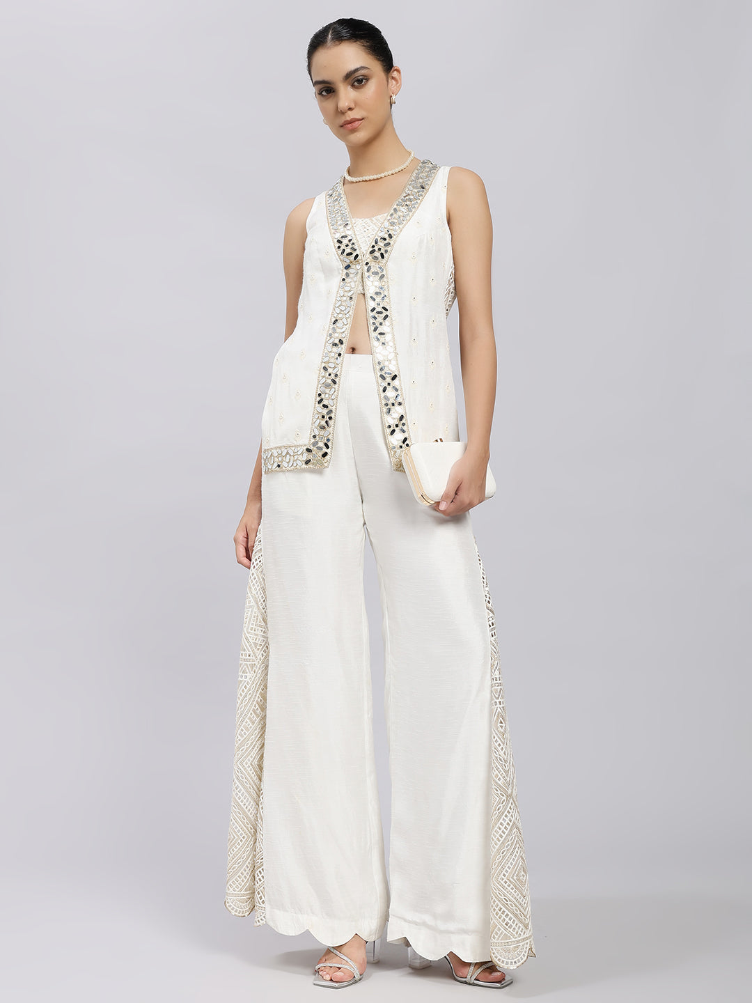 Ivory Mirror-Embellished Jacket Pant Set