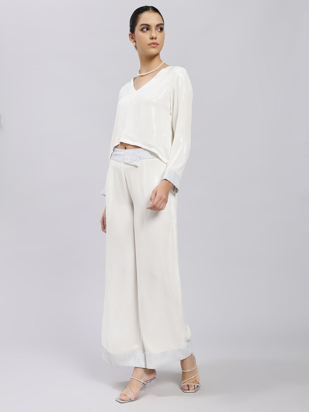 Ivory Sequin Trim Co-ord Set