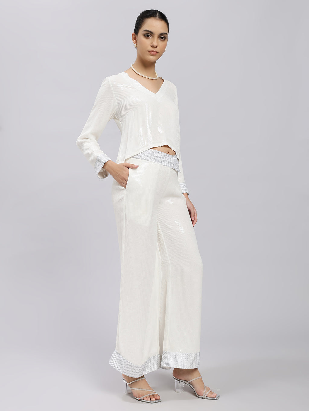 Ivory Sequin Trim Co-ord Set