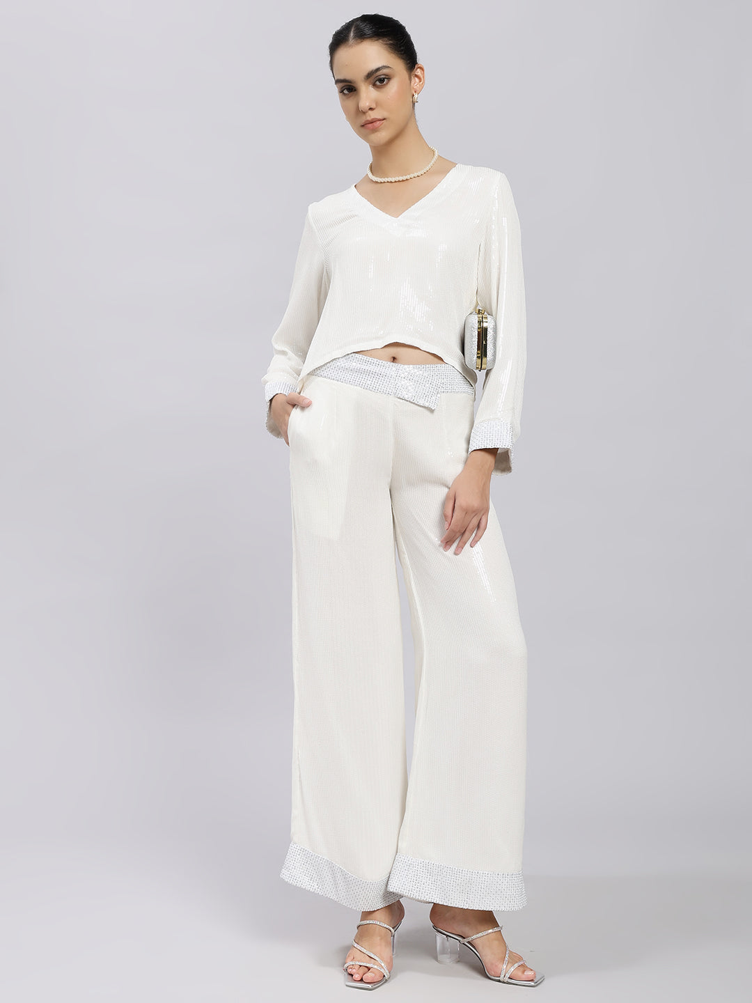 Ivory Sequin Trim Co-ord Set