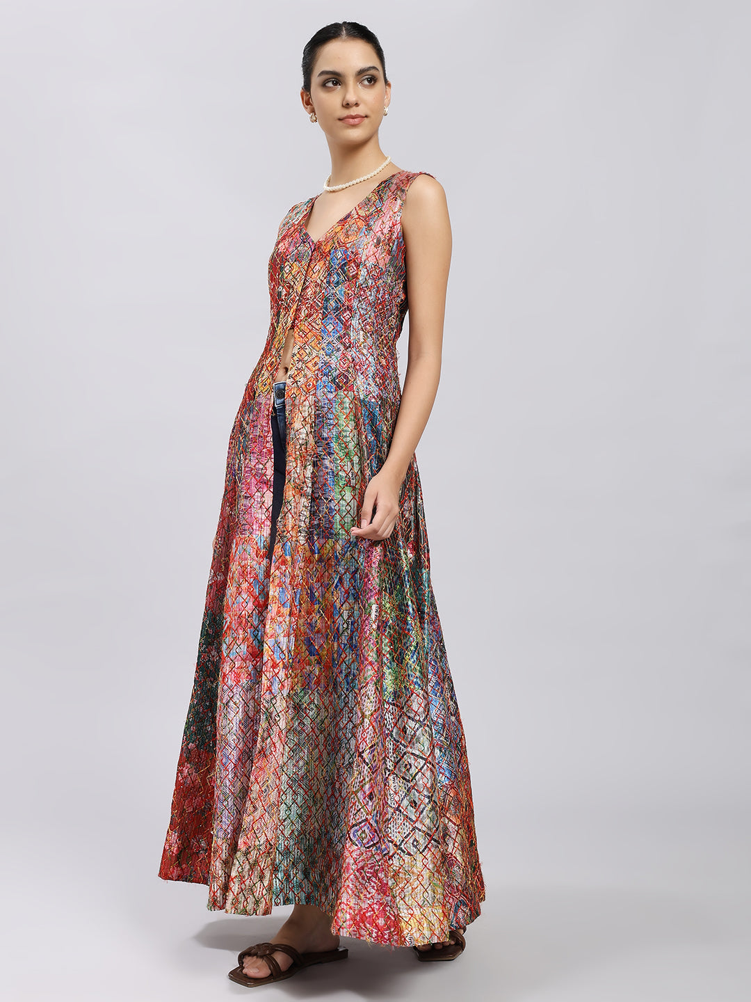 Multicolor Abstract Anarkali Jacket