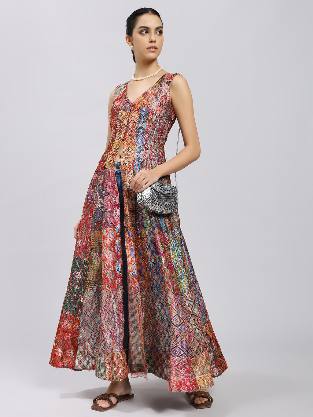 Multicolor Abstract Anarkali Jacket