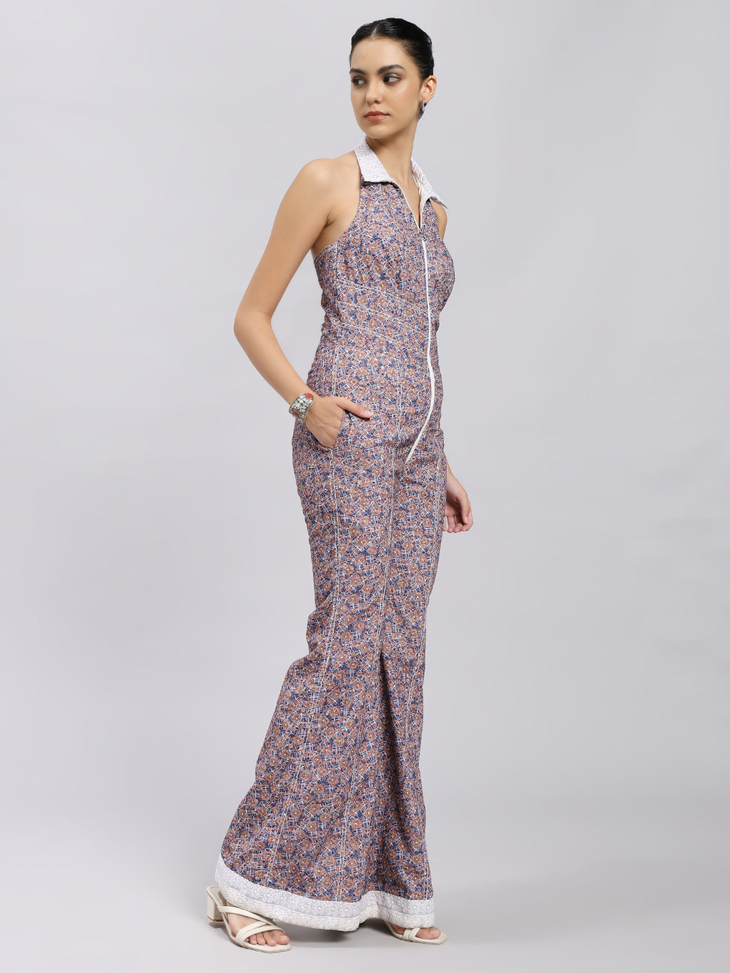 Retro Geo Print Halter Jumpsuit