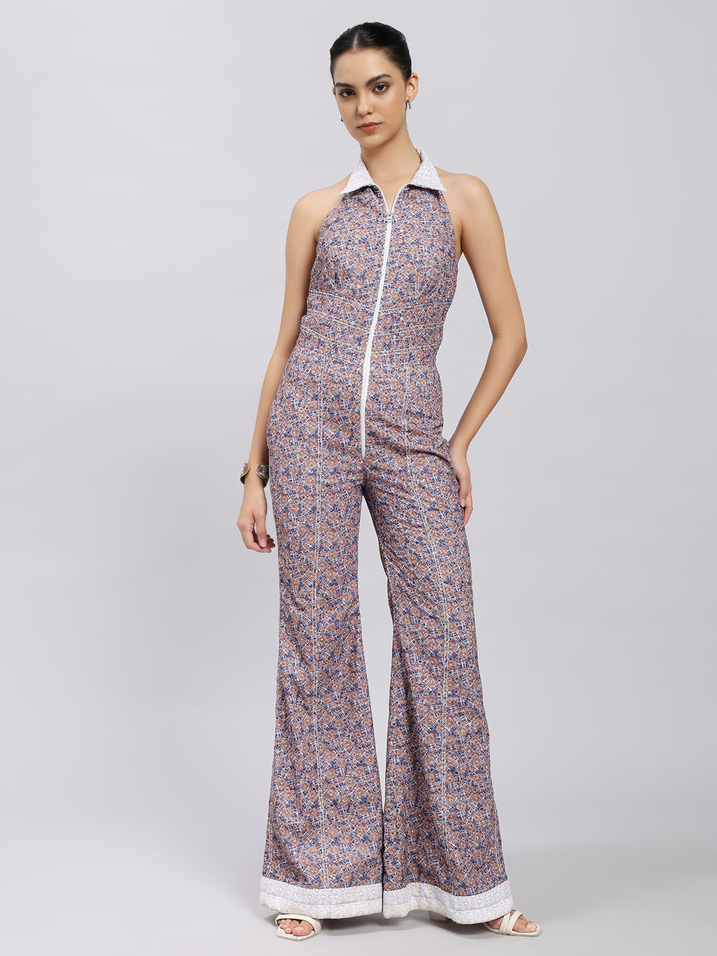 Retro Geo Print Halter Jumpsuit