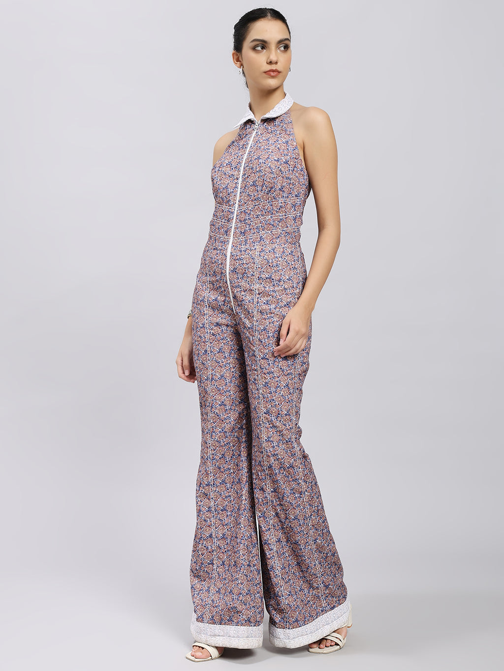 Retro Geo Print Halter Jumpsuit