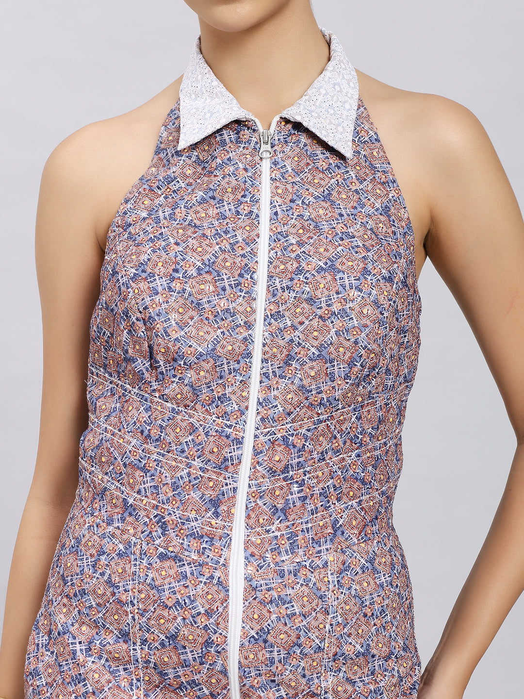 Retro Geo Print Halter Jumpsuit