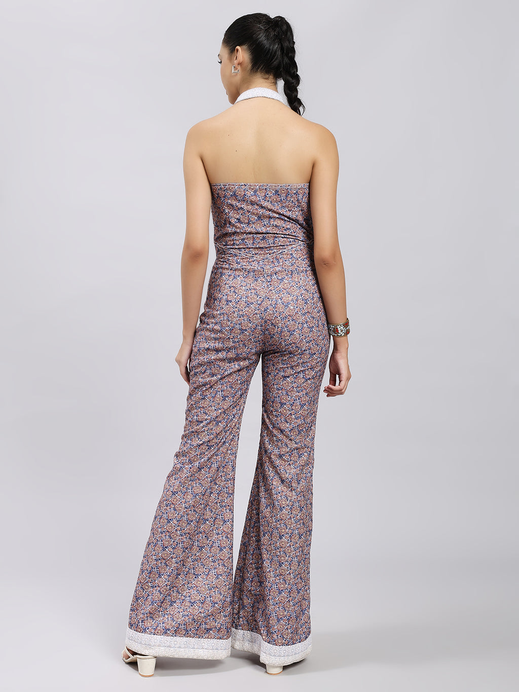 Retro Geo Print Halter Jumpsuit