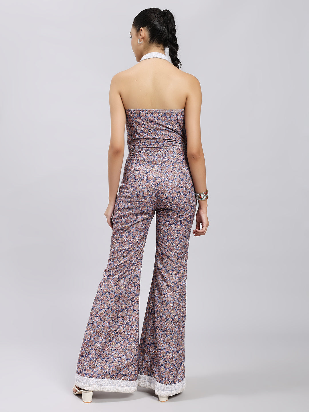 Retro Geo Print Halter Jumpsuit