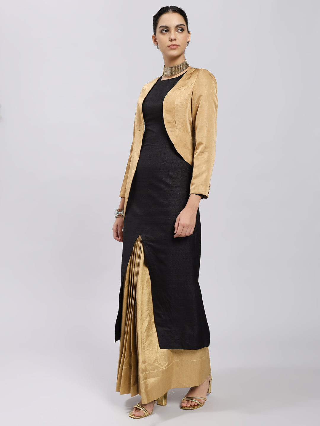 Contemporary Saree Dress with Structured Jacket