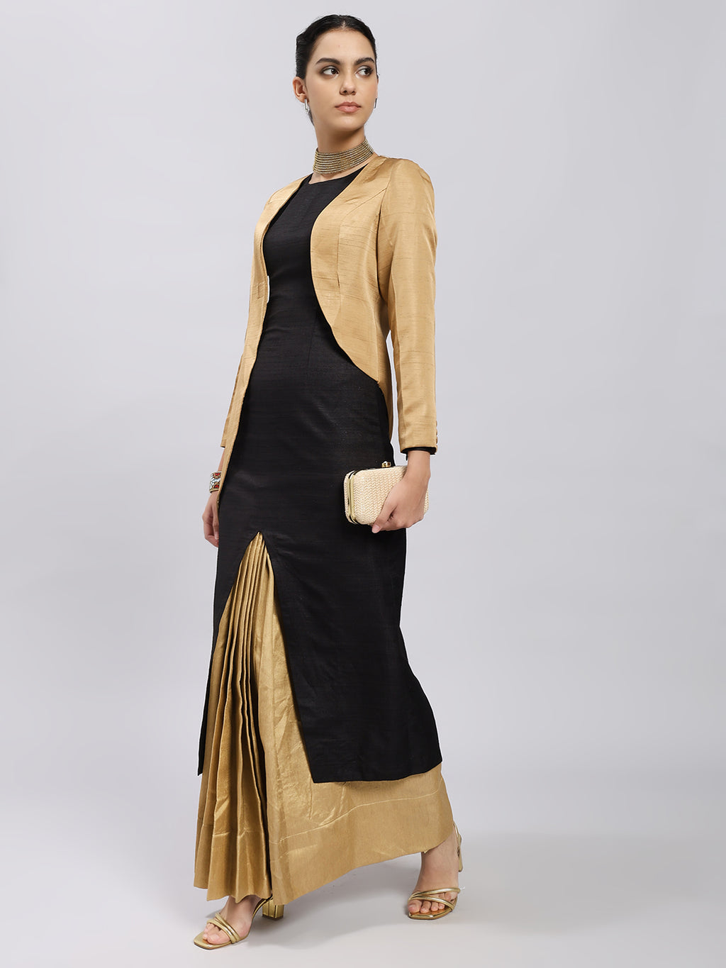 Contemporary Saree Dress with Structured Jacket