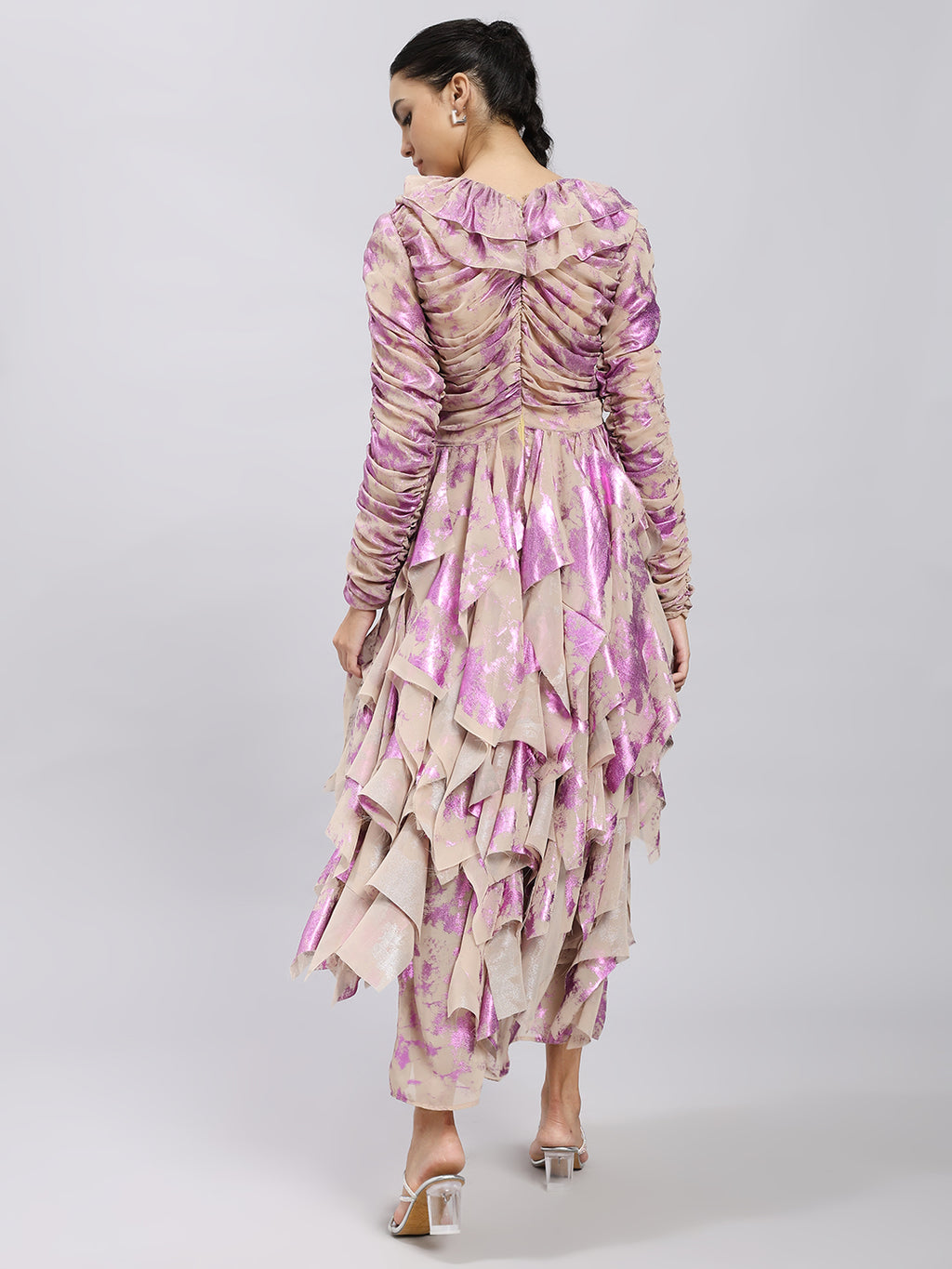Lilac Bloom Ruffled Asymmetrical Dress