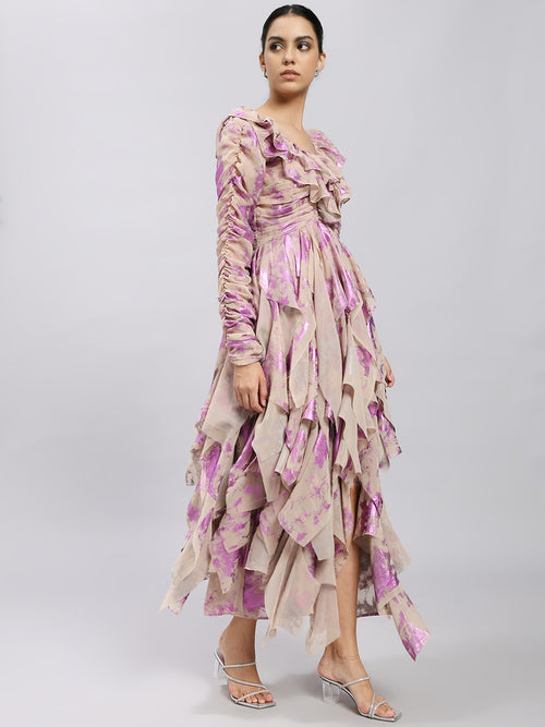 Blush Mirage Ruffle Cascade Dress