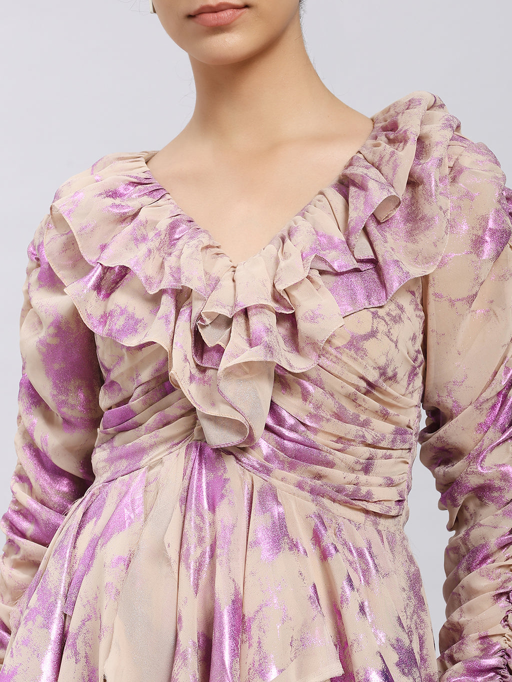 Lilac Bloom Ruffled Asymmetrical Dress
