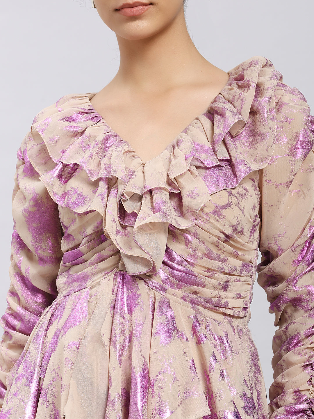 Lilac Bloom Ruffled Asymmetrical Dress