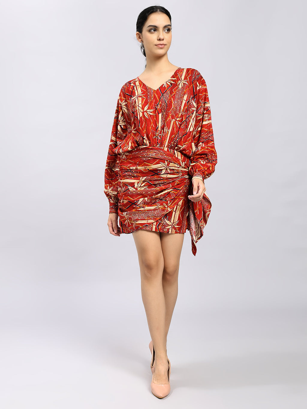 Scarlet Bloom Draped Mini Dress