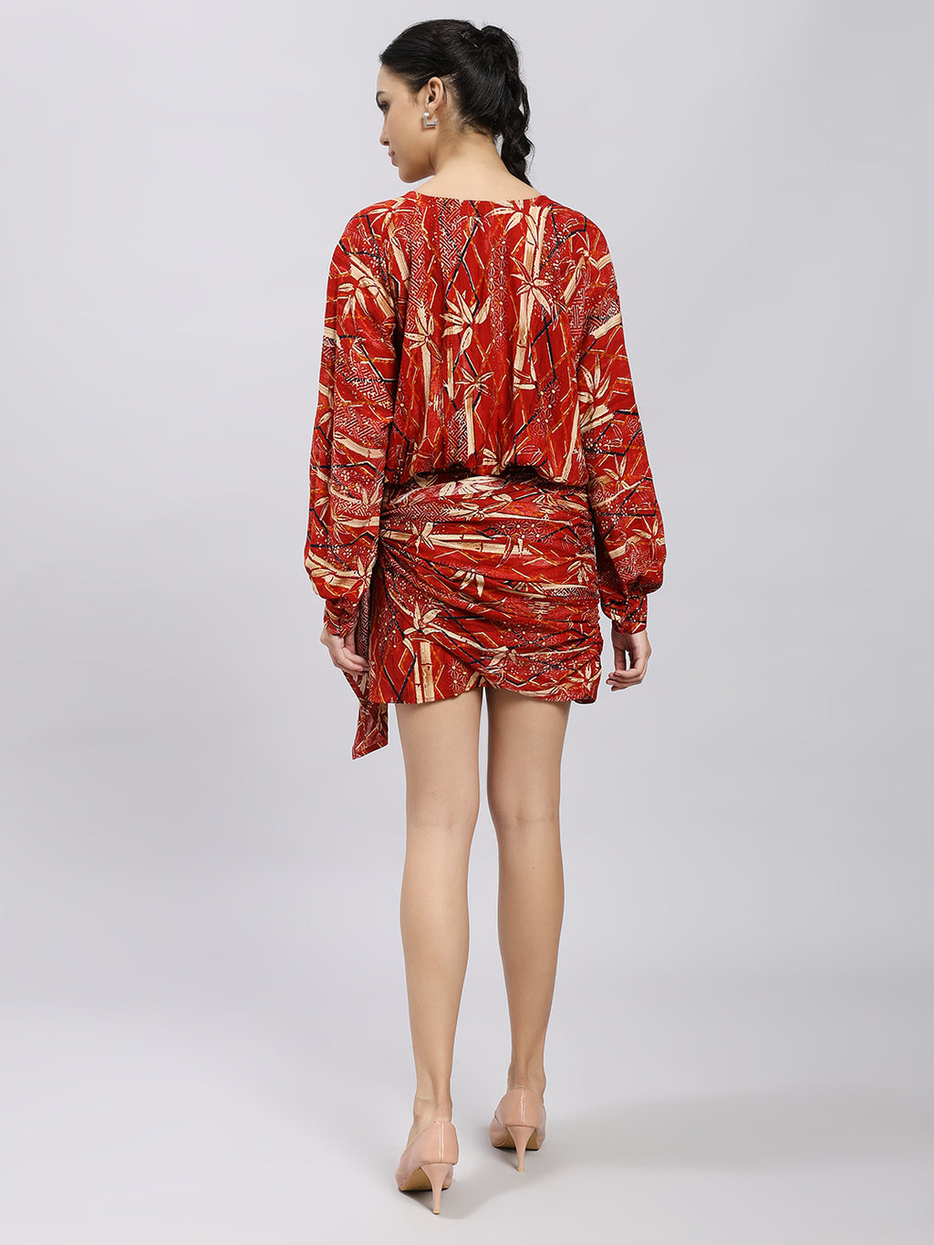 Scarlet Bloom Draped Mini Dress