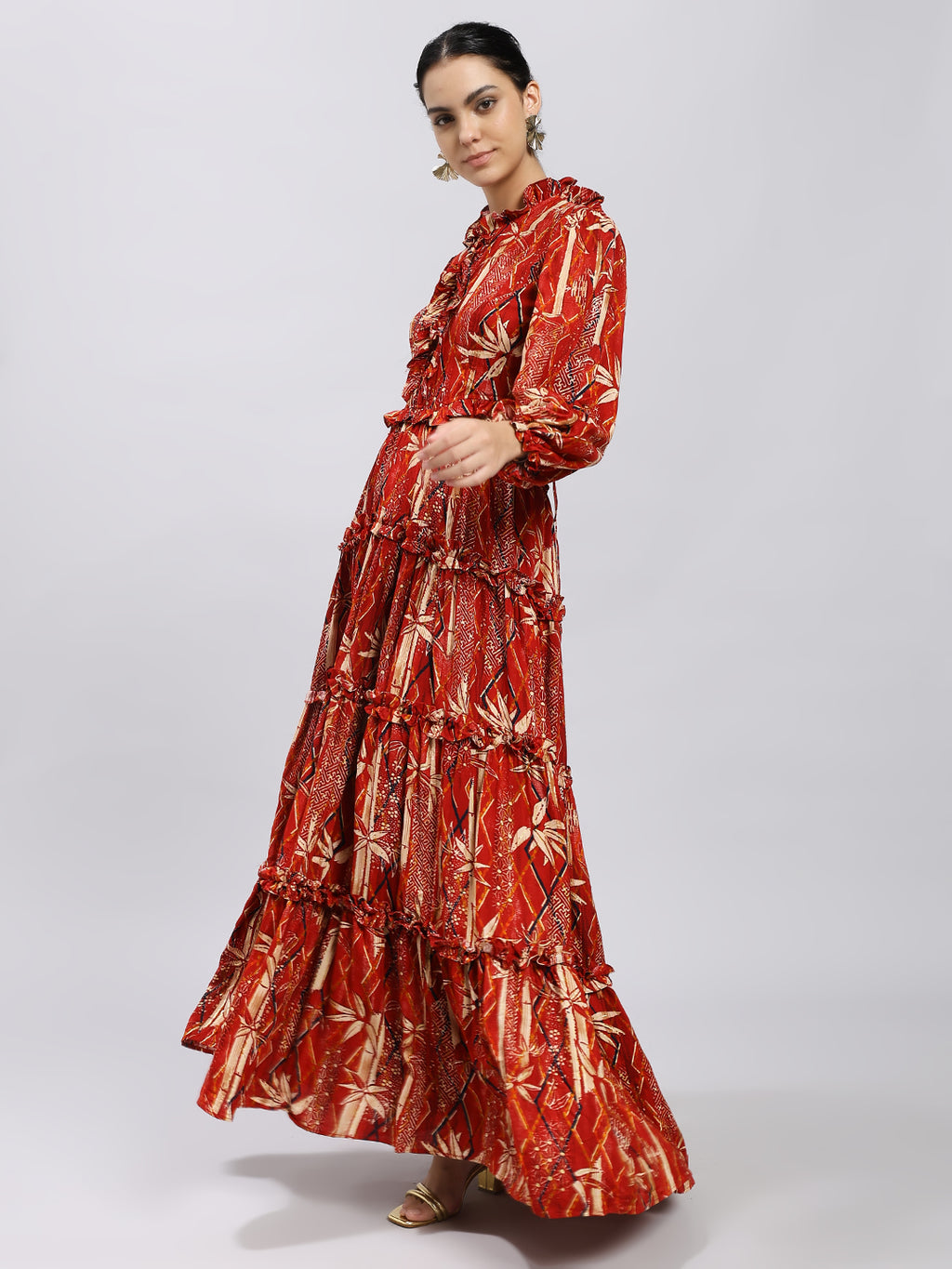 Crimson Aura Tiered Maxi Dress