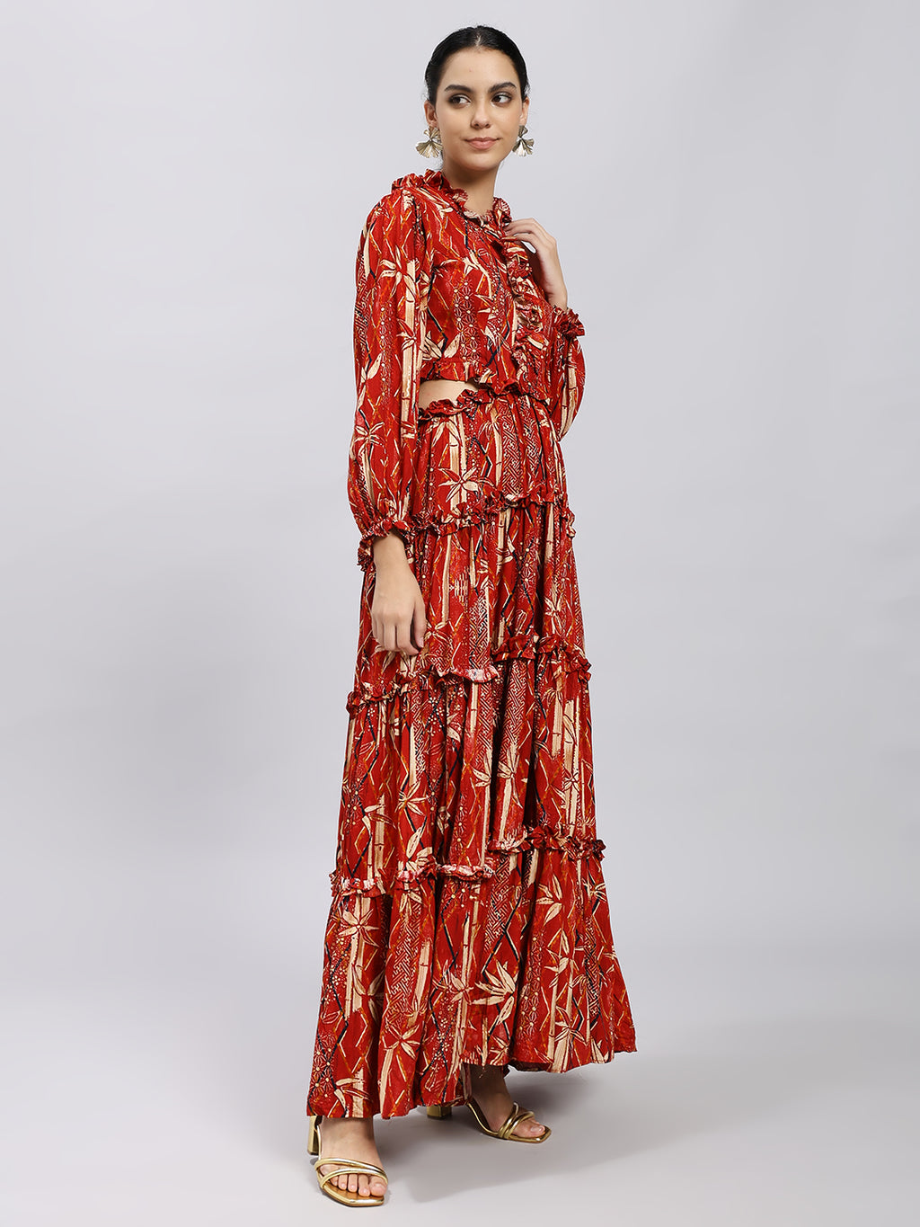 Crimson Aura Tiered Maxi Dress