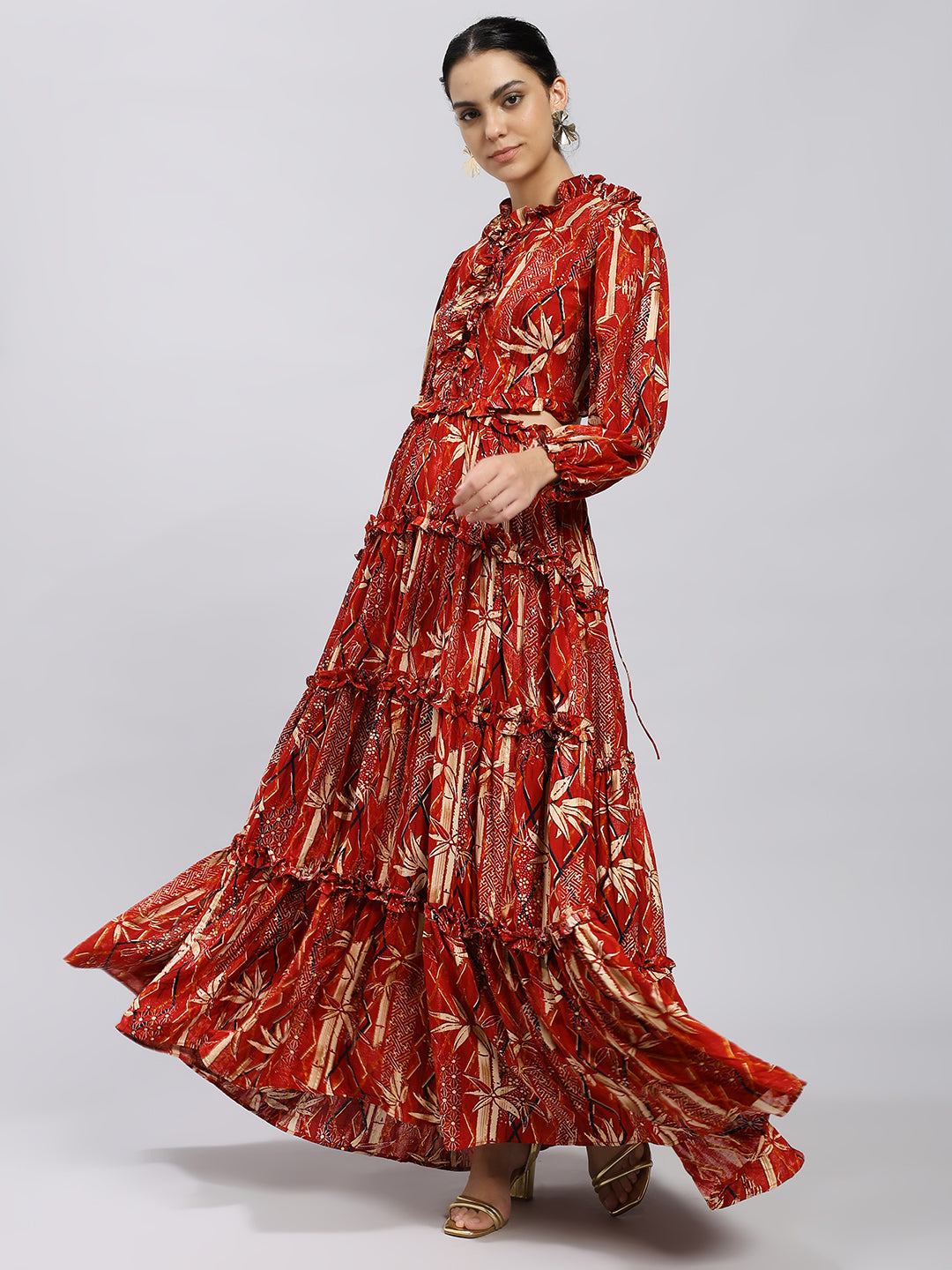 Crimson Aura Tiered Maxi Dress