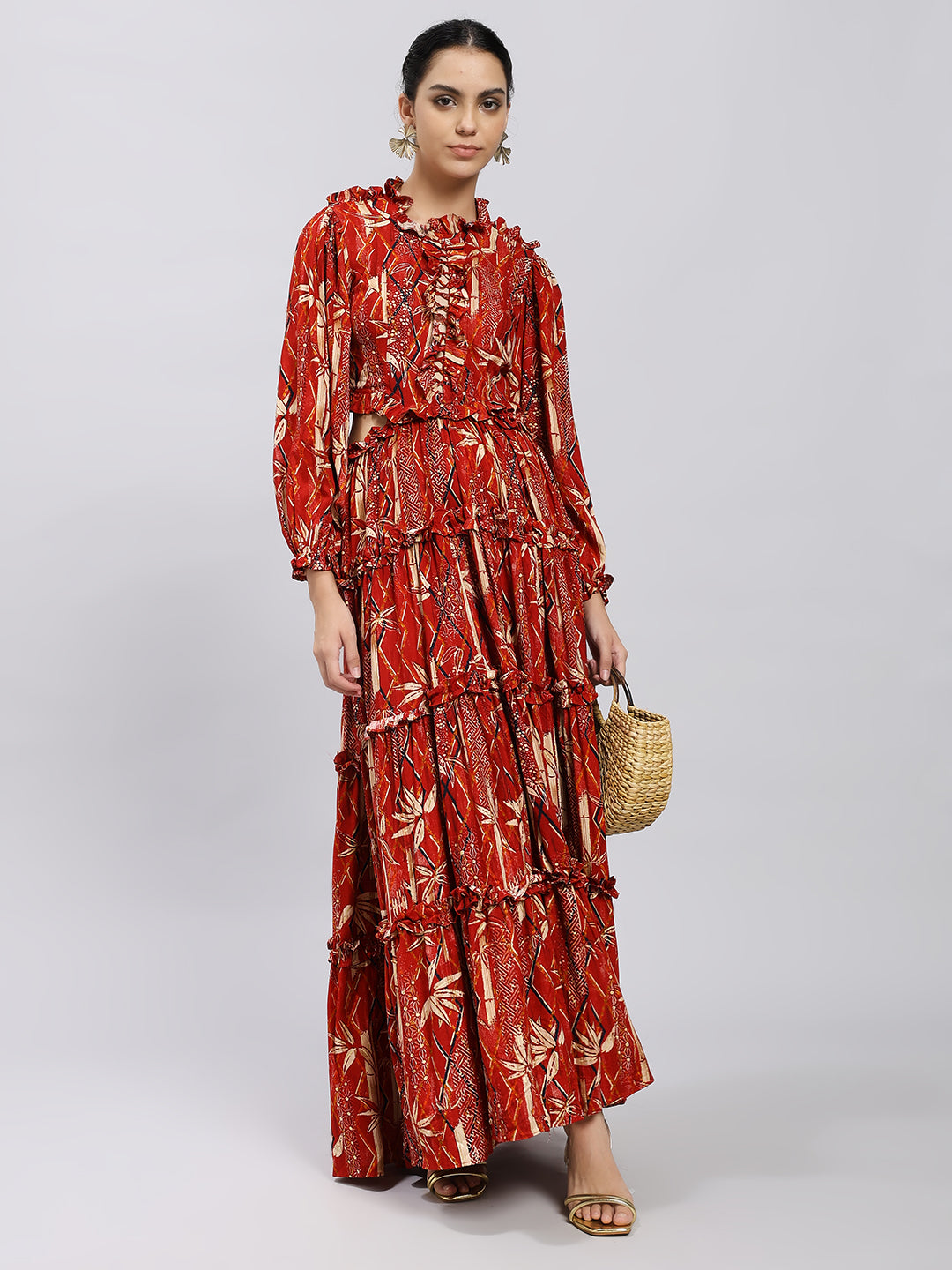 Crimson Aura Tiered Maxi Dress