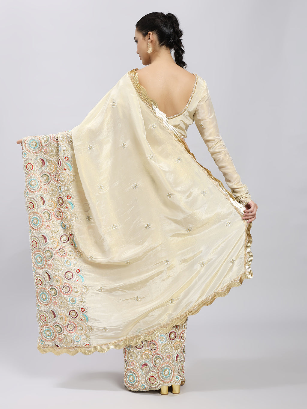 Ivory Radiance Hand-Embroidered Saree