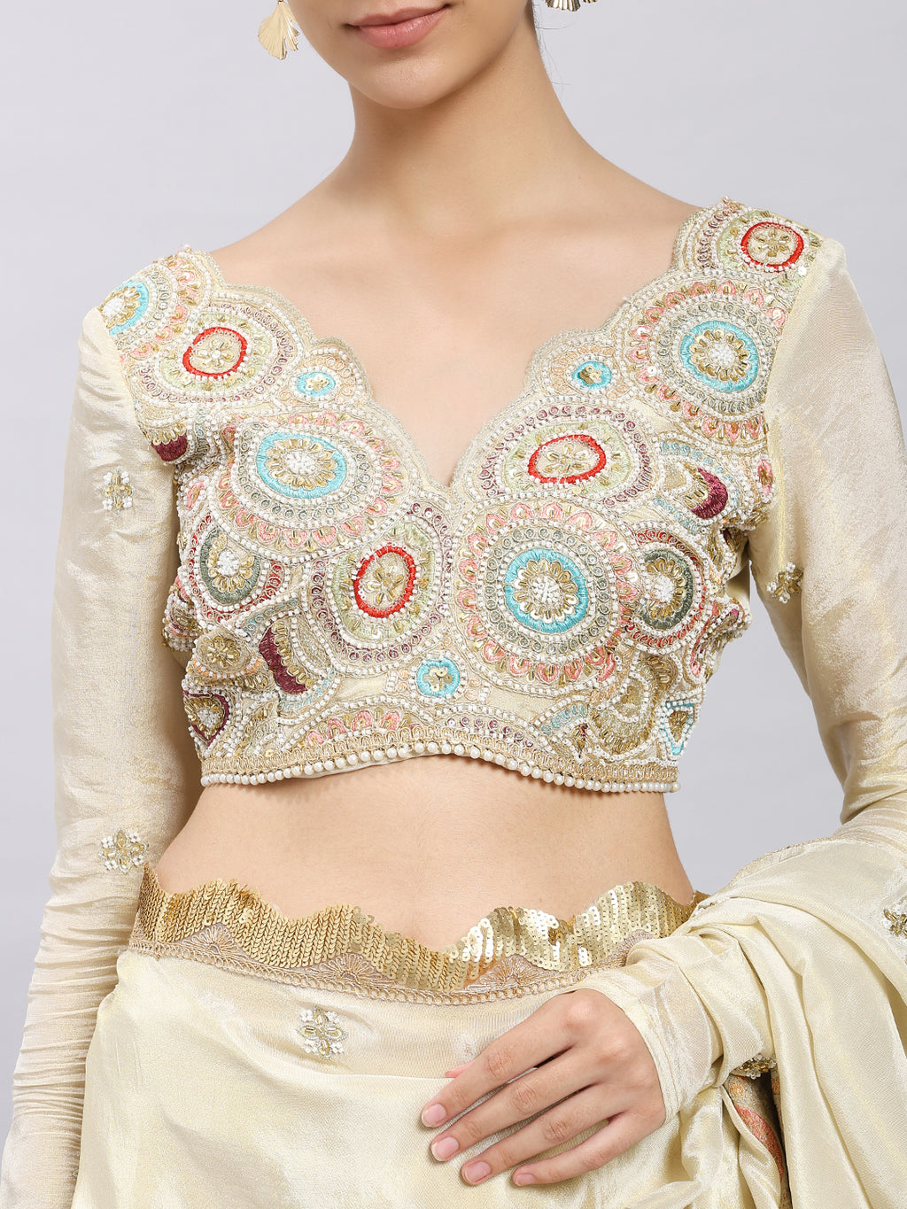 Ivory Radiance Hand-Embroidered Saree